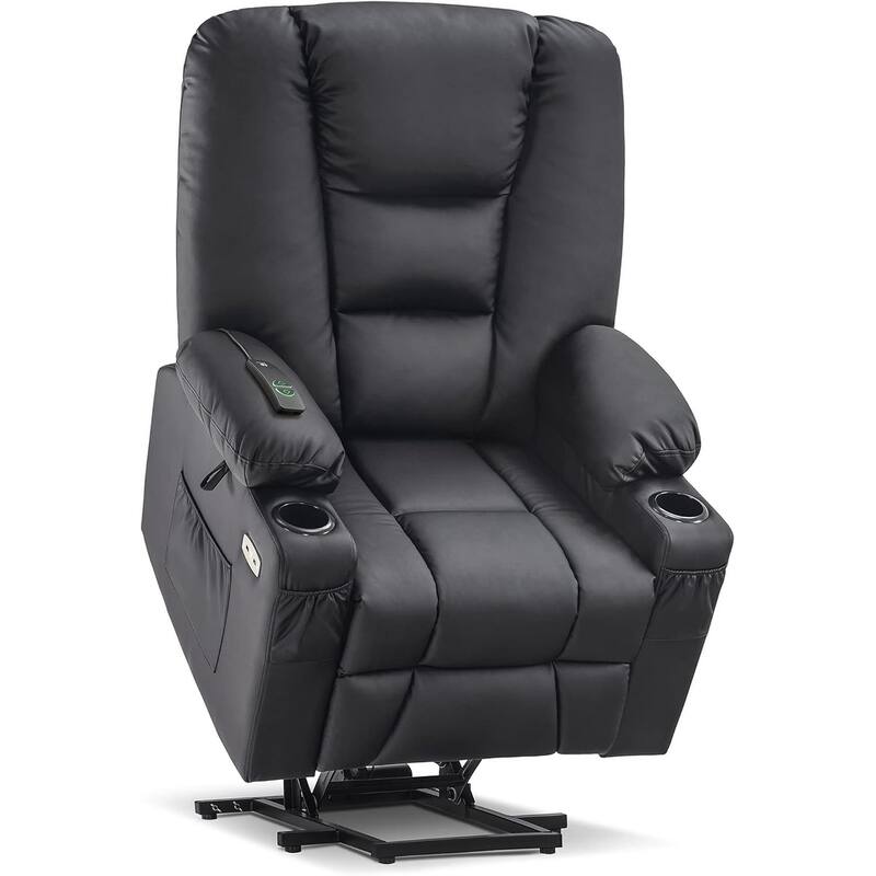 MCombo Large Lift Recliner Chair with Massage and Heat for Elderly, Extended Footrest, Cup Holders, USB Ports, Faux Leather 7539