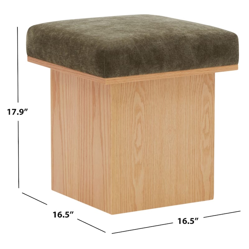 SAFAVIEH Couture Bourke Velvet And Wood Square Ottoman