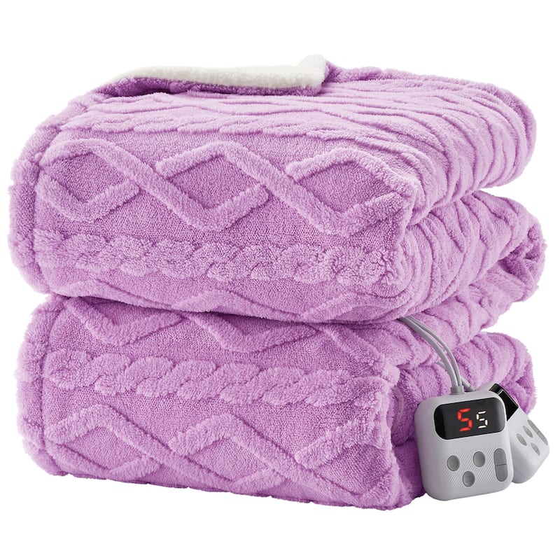 Heated Blanket with 10 Heating Levels and Time Settings, Machine Washable - Purple - Queen84"*90"