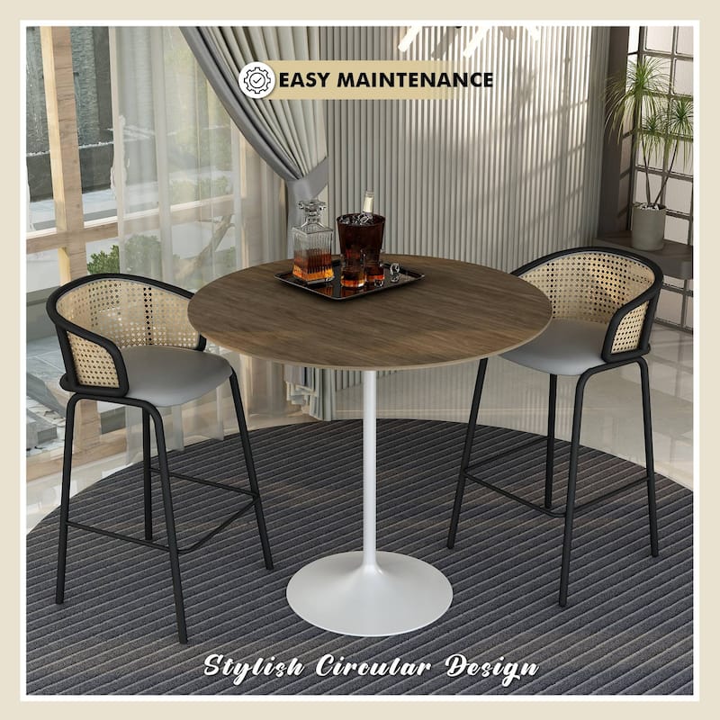 LeisureMod Verve 48" Round Dining Table with MDF Wood TableTop and White Steel Base for Kitchen & Dining Room