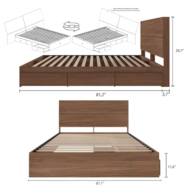 Nexera Storage Bed with Headboard, Walnut
