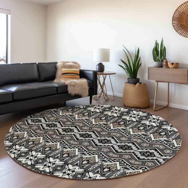 Machine Washable Indoor/ Outdoor Chantille Mosaic Global Rug