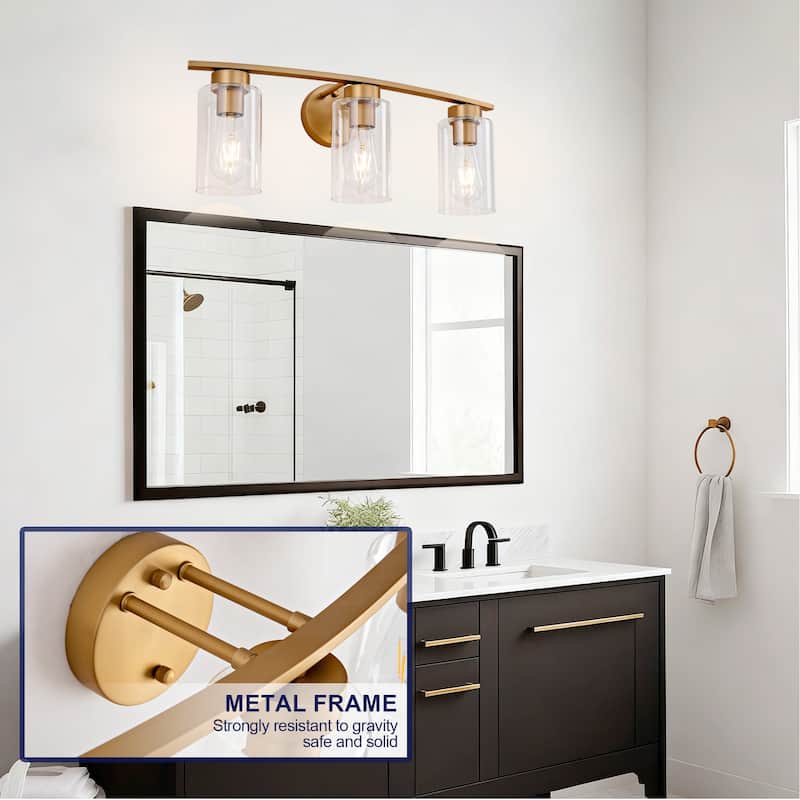 3-Light Vanity Lights, E26 Modern Bathroom Light Fixtures with Clear Glass Shade, Wall Lamps for Mirror Kitchen Hallway