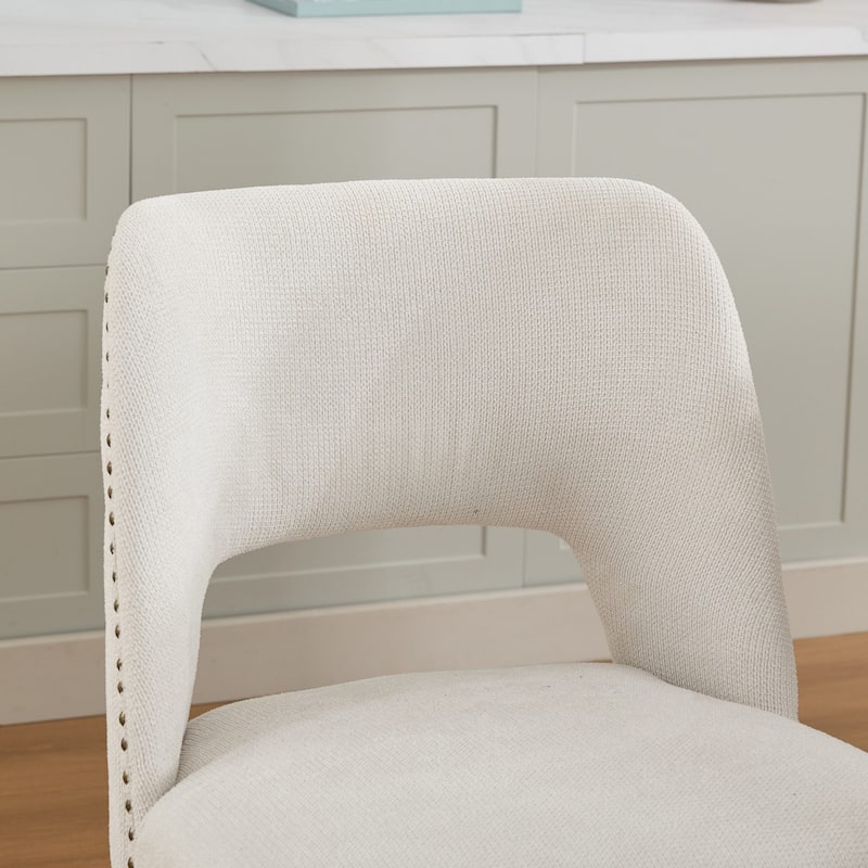 Fabric Upholstered Dining Chairs Set of 2, Kitchen Chairs with Curved Backrest, Accent Chair with Solid Wood Legs