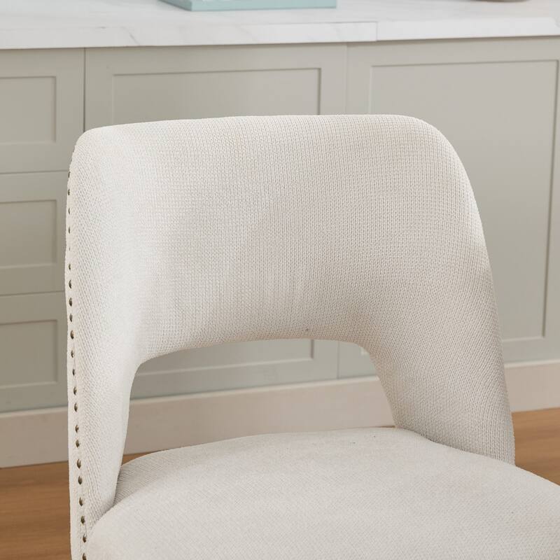 Modern Fabric Upholstered Dining Chairs Set of 2, Farmhouse Wooden Dining Room Chairs with Curved Backrest, Rivet Trim