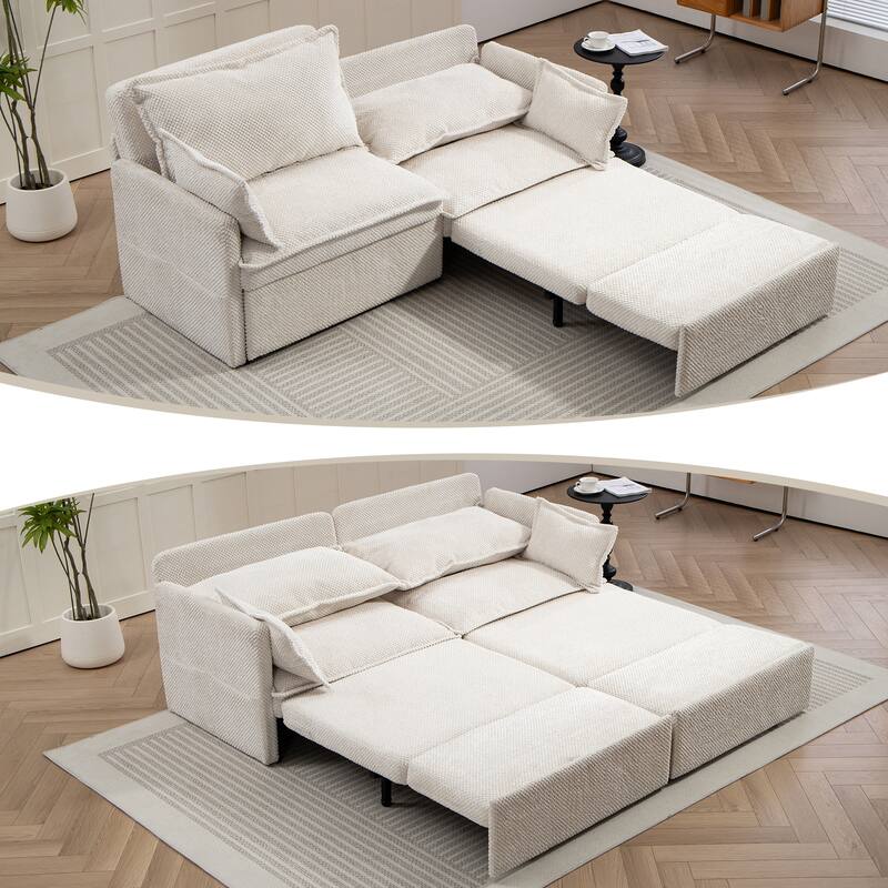 73.6inch 3-in-1 Corduroy Pull Out Sofa Bed with Storage and Charging Ports