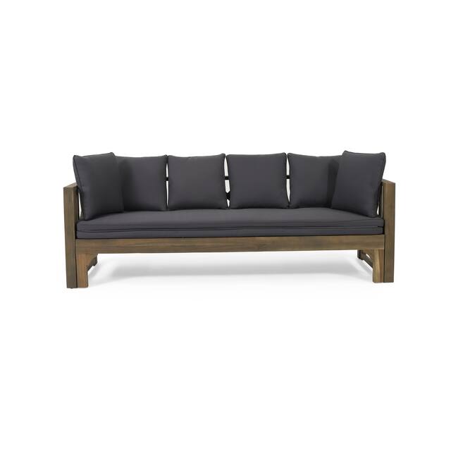 Long Beach Outdoor Extendable Acacia Wood Daybed Sofa by Christopher Knight Home