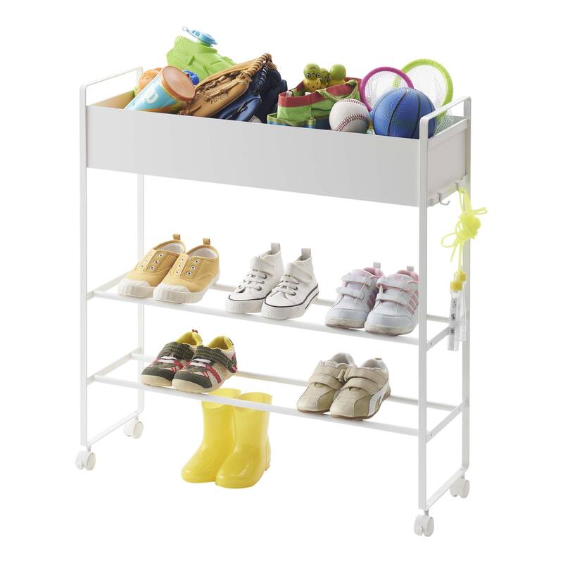 Yamazaki Home Entryway Storage Cart, Steel, Holds 6 pairs of shoes, Wheels - L 8.66 x W x H 29.33 inches - White