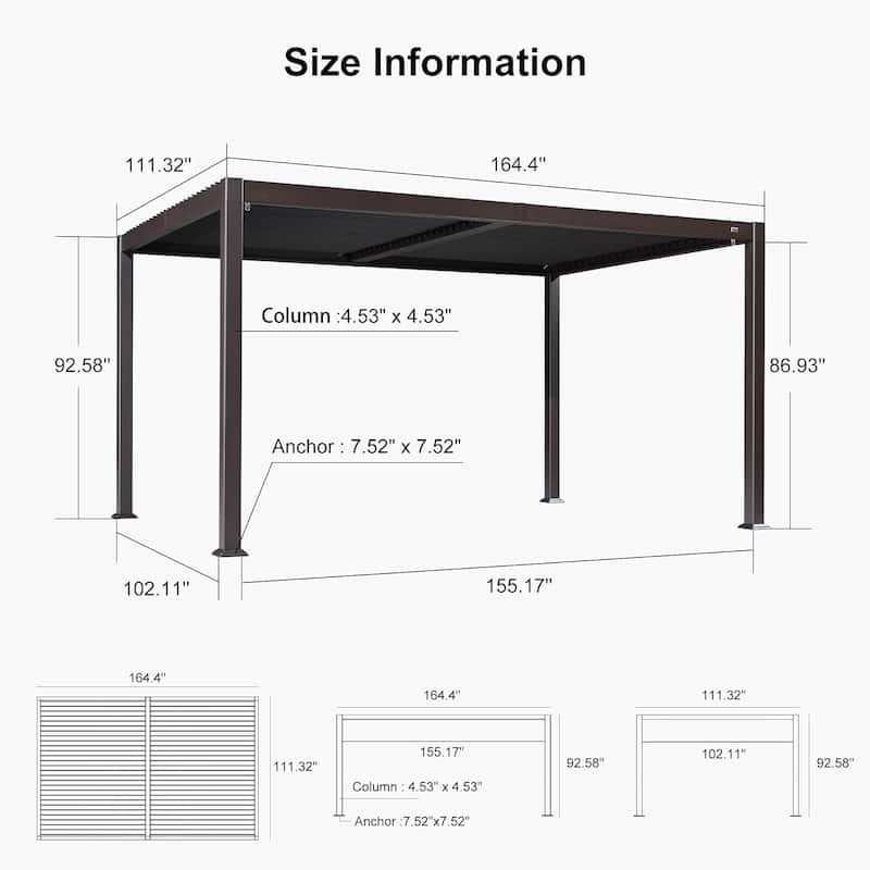 PURPLE LEAF Outdoor Louvered Pergola with Adjustable Metal Roof for Patio Pergola