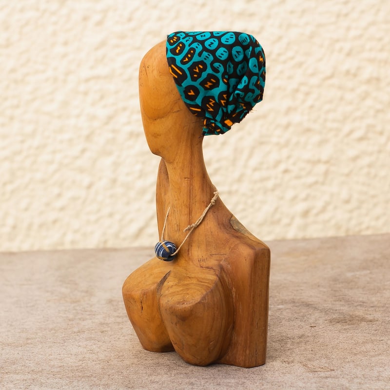 Novica Handmade Head Scarf Teak Wood Sculpture