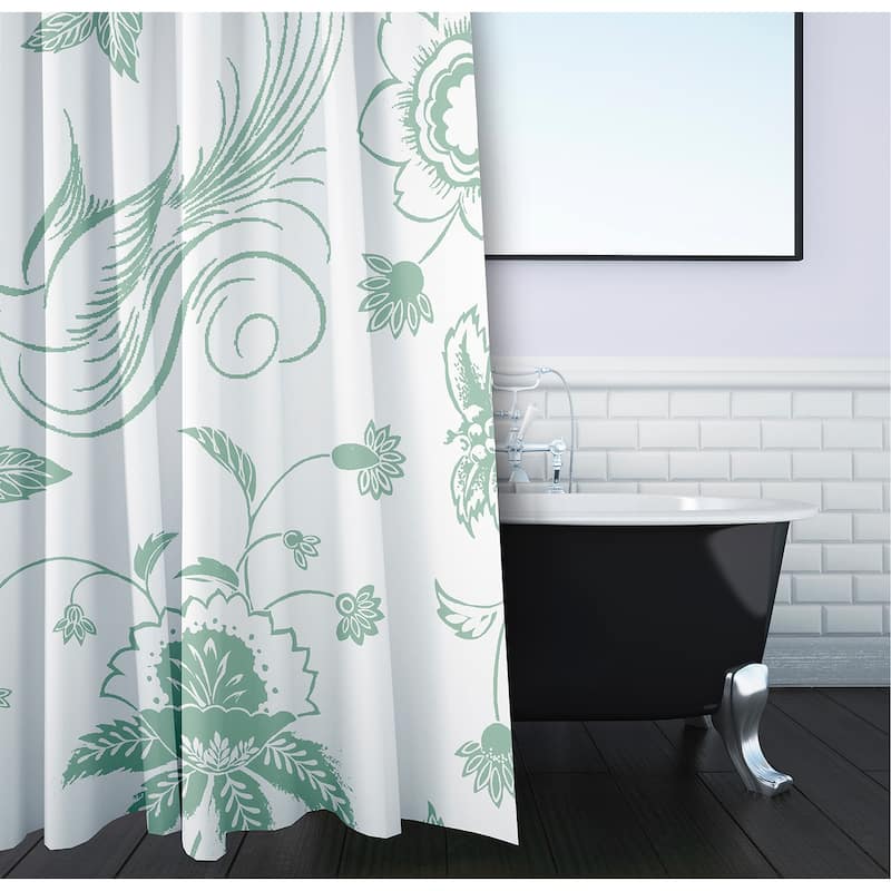 71 x 74-inch Traditional Bird Floral Print Shower Curtain