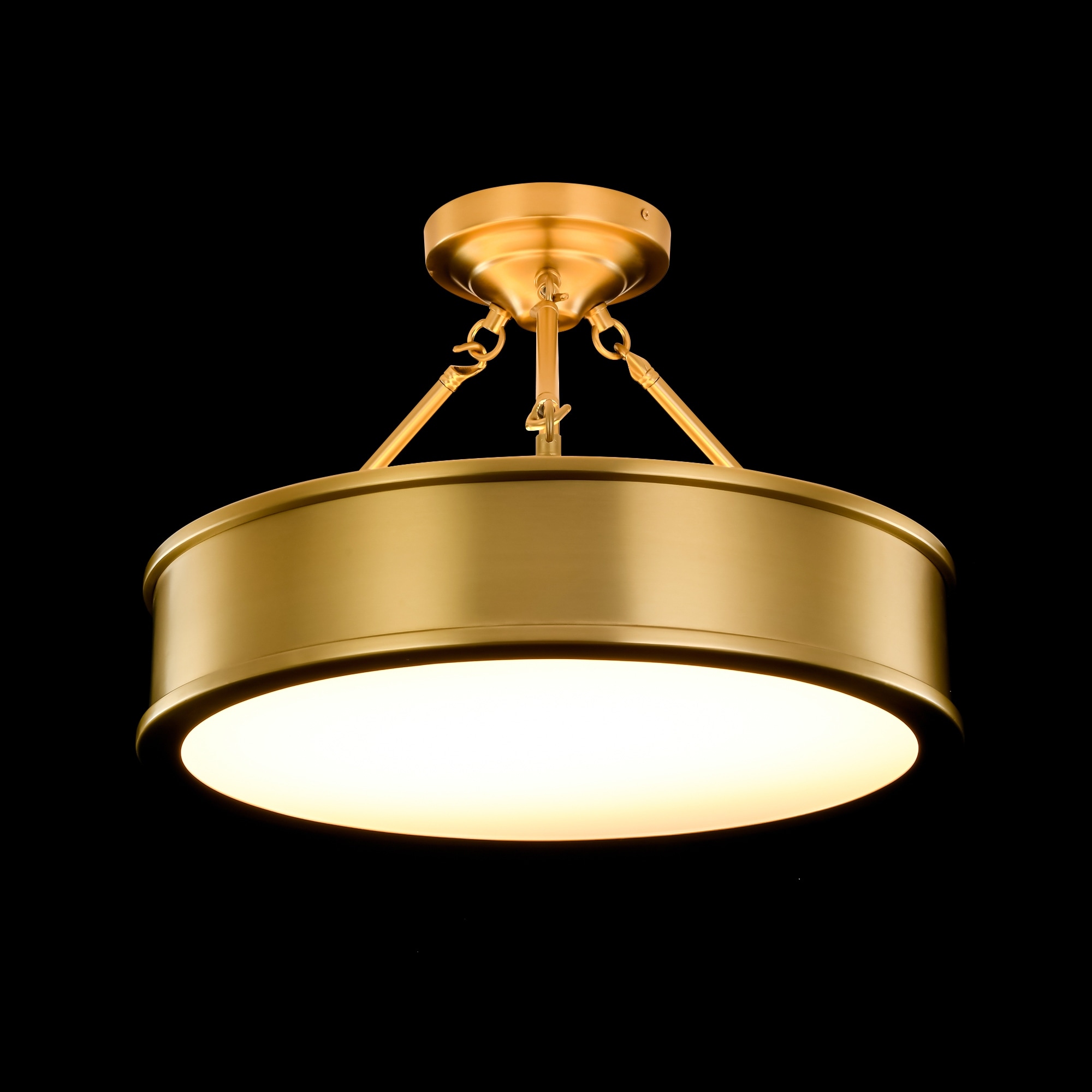 18.5 in. Modern Retro Brushed Gold Drum Integrated LED Semi-Flush