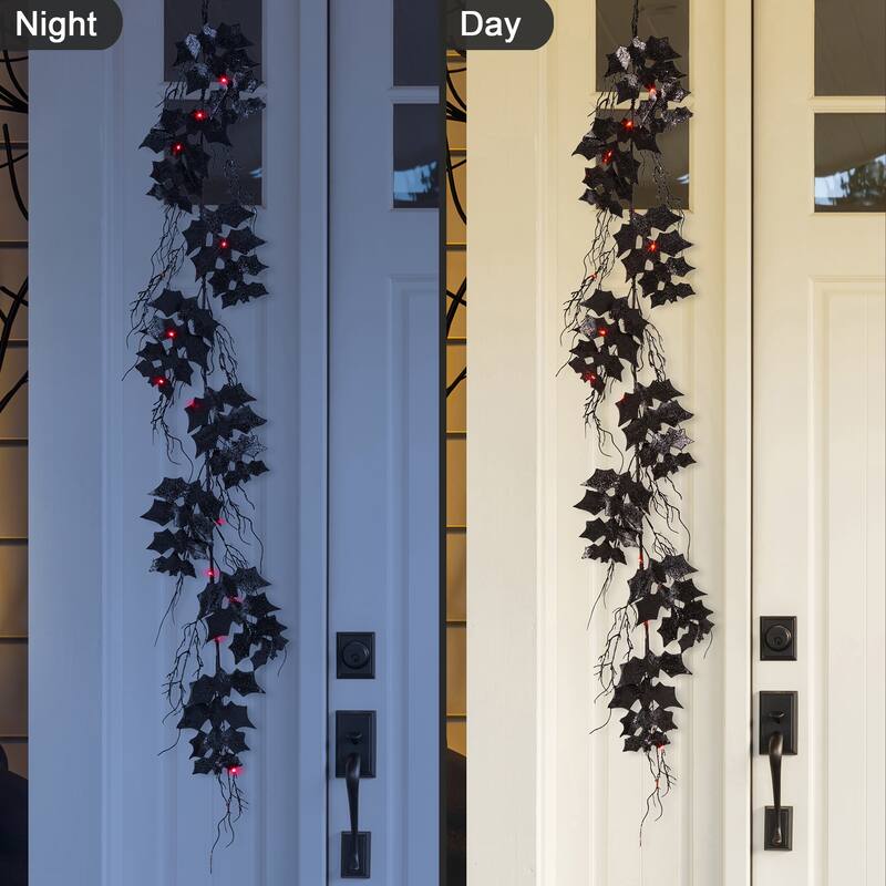 Glitzhome 36"H Halloween Lighted Black Rose Urn Porch Tree with Timer