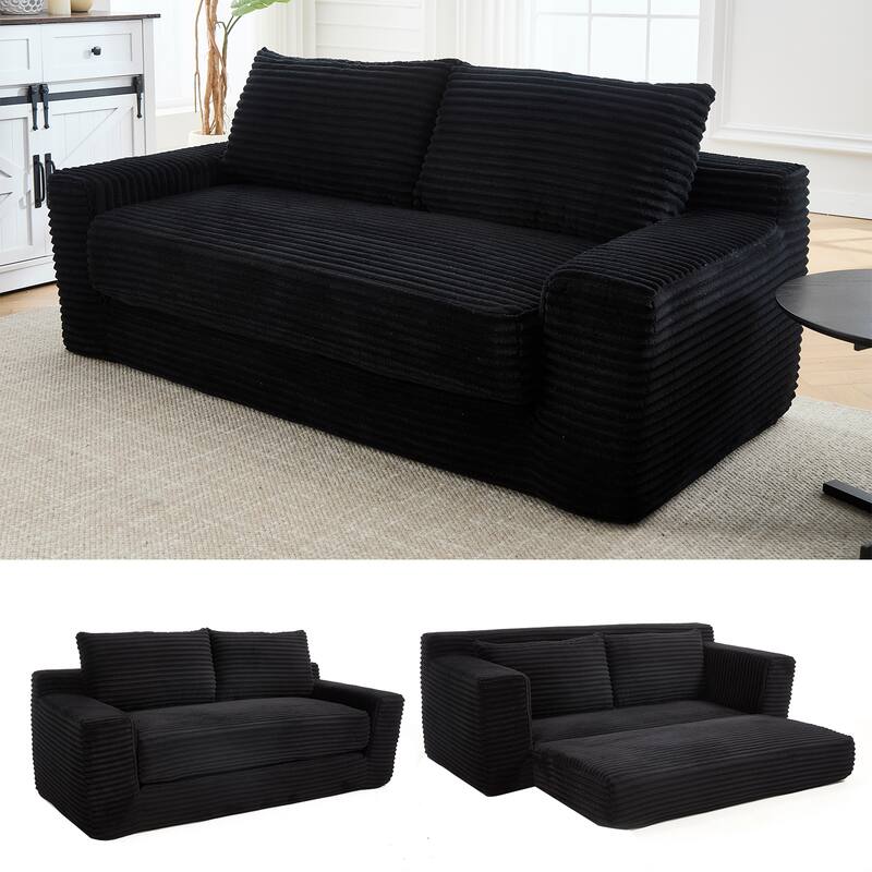 2-in-1 Loveseat Sofa Bed, Memory Foam Corduroy, No Assembly, Compact