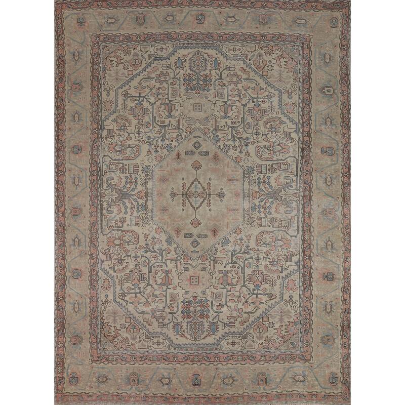 Geometric Tabriz Persian Area Rug Oriental Hand-Knotted Wool Carpet - 8'0"x 10'6"