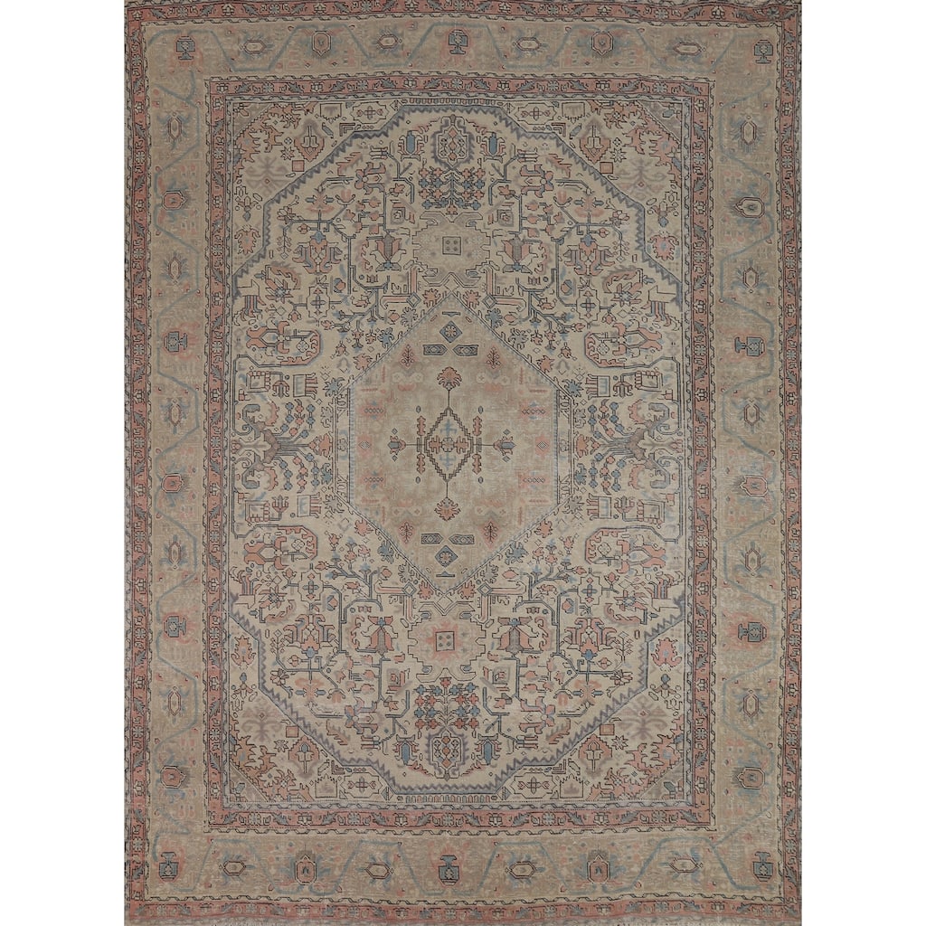 Geometric Tabriz Persian Area Rug Oriental Hand-Knotted Wool Carpet - 8'0"x 10'6"