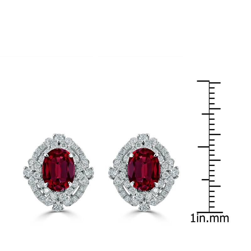 Auriya 2 3/4ct Vintage Oval-cut Red Ruby Halo Diamond Stud Earrings 5/8ctw 18k Gold