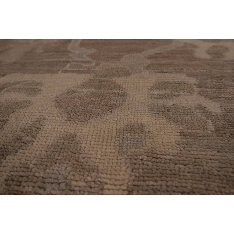 Vegetable Dye Oushak Turkish Area Rug Floral Handmade Wool Carpet - 9'1" x 11'11"