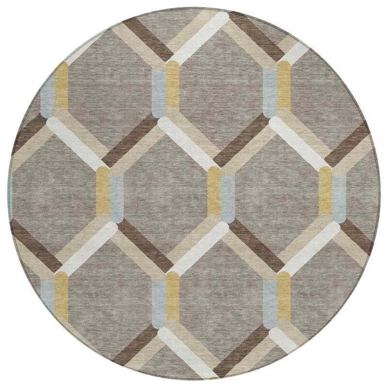 Machine Washable Indoor/ Outdoor Modern Trellis Chantille Rug