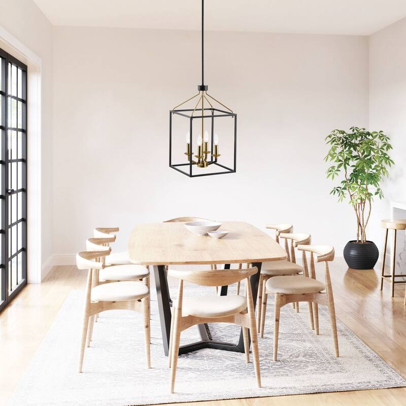12" Modern Matte Black and Gold 4-Light Caged Chandelier