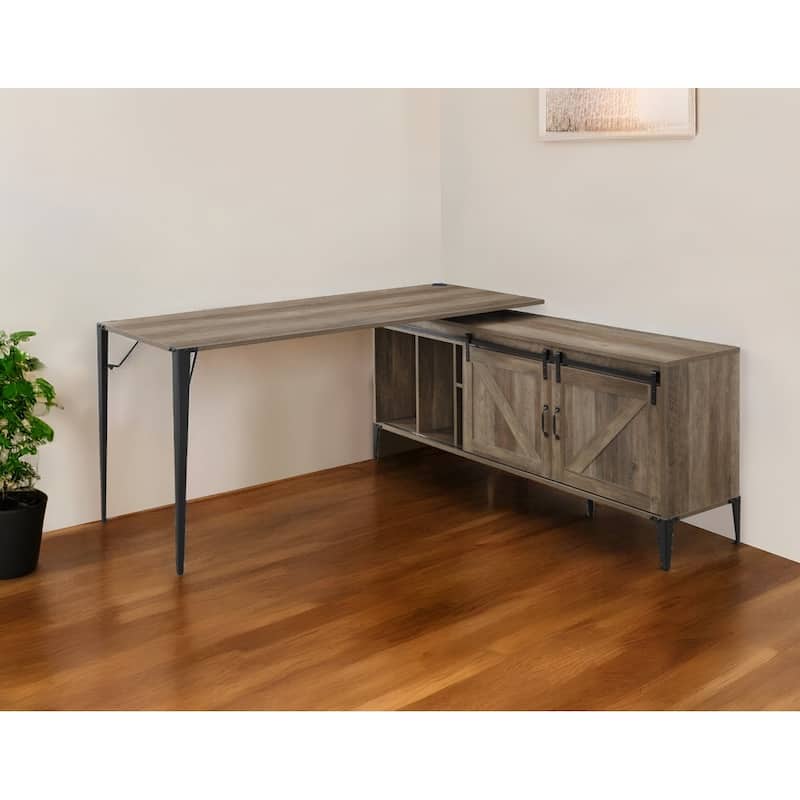 65" Brown and Black L Shape Writing Desk - Brown