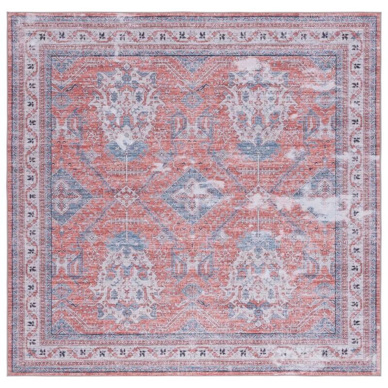 SAFAVIEH Tucson Machine Washable Slip Resistant Metije Oriental Distressed - 6' x 6' Square - Rust/Beige - Square