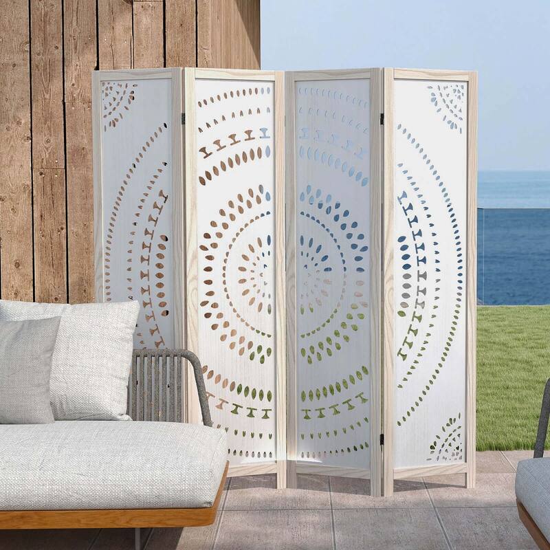 Costway 66" Boho 4-Panel Room Divider with Carved Pattern & Solid Wood - See Details