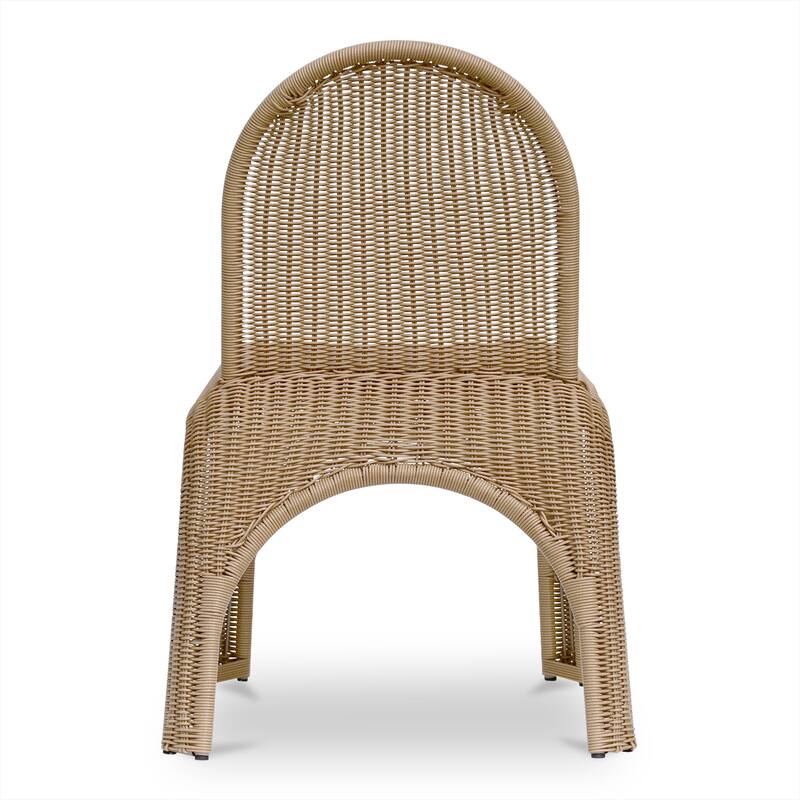 NADAAL STUDIOS Maireth Outdoor Dining Chair, Curved Wicker Design, Iron Frame, Brown Finish - Set of 2