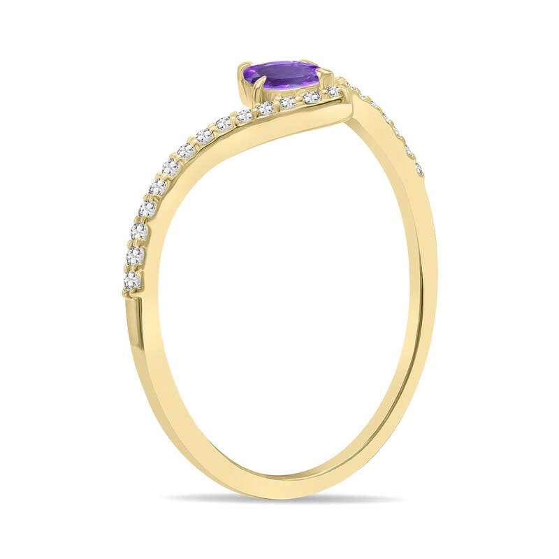 Marquee Jewels 1/4 Carat TW Amethyst and Diamond V Shape Ring in 10K Yellow Gold