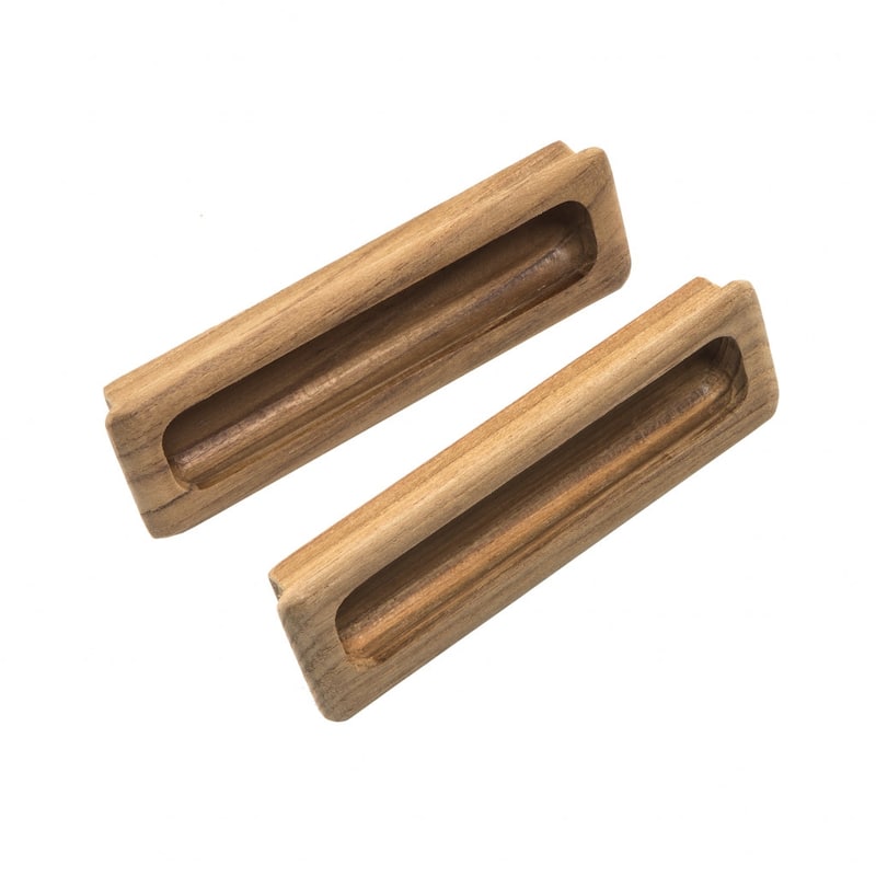 HomeRoots Set of Two Brown Teak Wood Drawer Pull Knobs - 4.5 in. x 0.5 in. x 1.25 in.