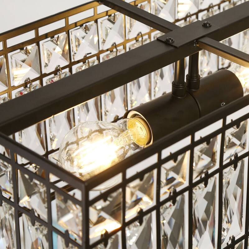 Modern 4-Light Crystal Chandelier Black Rectangle Kitchen Island Lights - L35.4" x W8.9" x H71.2" Max
