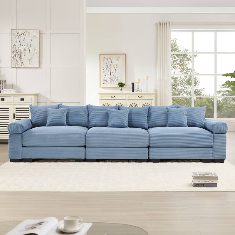Rossetta 3-Seater Modern 130" Premium Corduroy Modular Deep Seating Sectional Couch, Easy Assembly