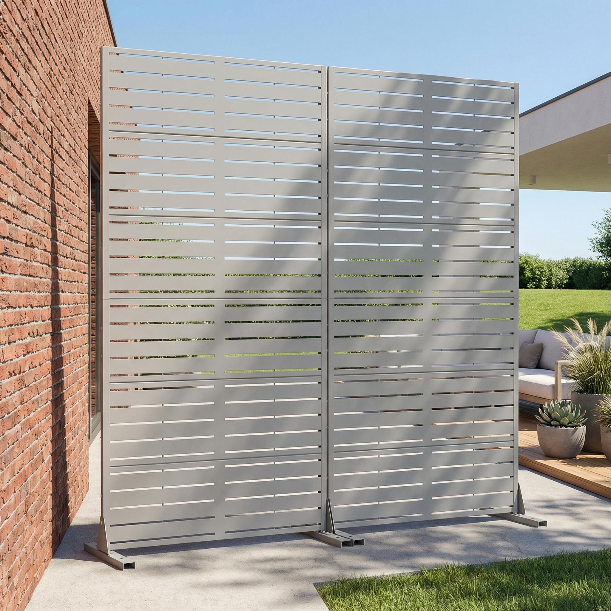 Outdoor Privacy Screen with Stand for Patio Garden Metal Fence Set of 2