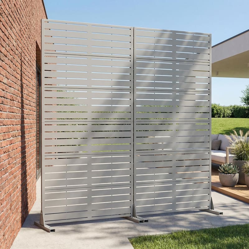 Outdoor Privacy Screen with Stand for Patio Garden Metal Fence Set of 2 - Grey - 72"x35"