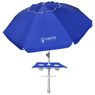7ft Heavy Duty High Wind Beach Umbrella with sand anchor,Built-in Table Tray & Tilt Pole,UPF 50+ Windproof Portable