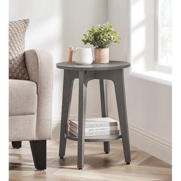 Round Side Table with Lower Shelf, End Table for Small