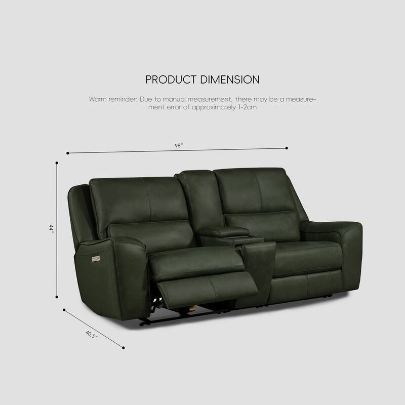 98''W Top Grain Leather Triple-Power Recliner Loveseat Sofa with Power Headrest, Pop-Out Cup Holders