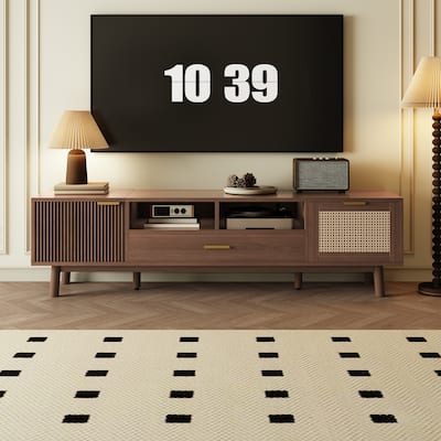 66.93" Rattan Media Console with Interwoven Doors and Concealed Storage