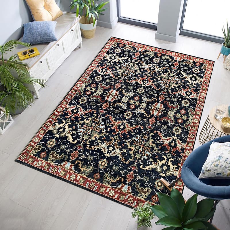 Handknotted Wool NAVY / RED Traditional Classic Serapi Rug - 8' x 10' - NAVY / RED