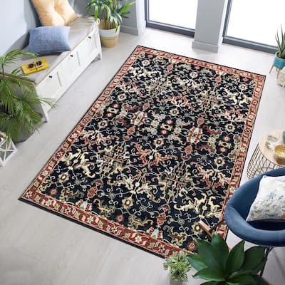 Handknotted Wool NAVY / RED Traditional Classic Serapi Rug