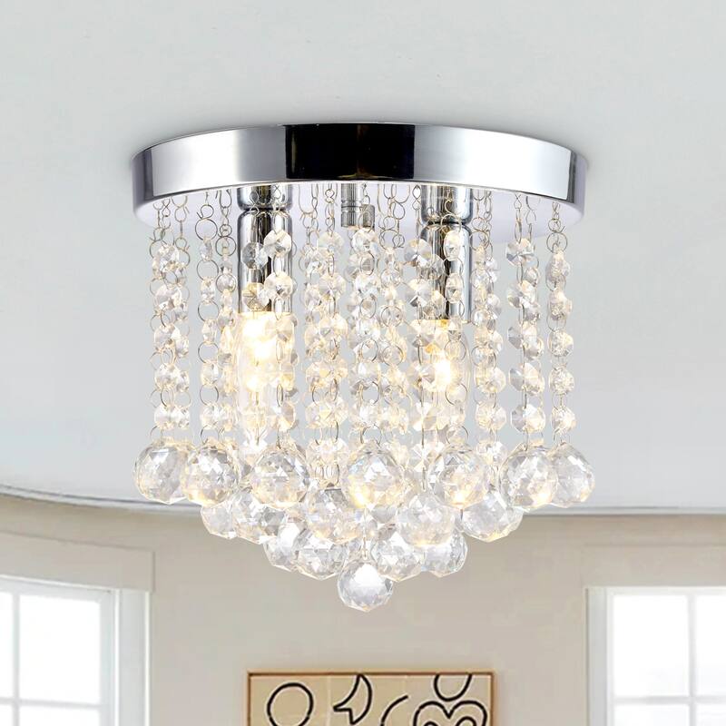Crystal Flush Mount Ceiling Light Crystal Chandeliers with Crystal Pendant E12 - 2-Light