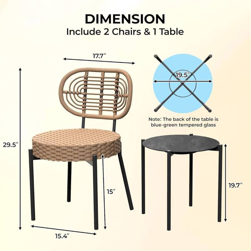 3 Pieces Outdoor Patio Set with Coffee Table for Balcony, Garden, Lawn or Backyard - 3PCs