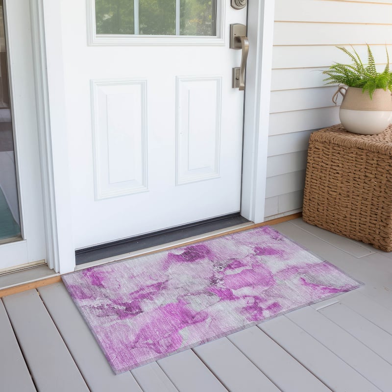 Machine Washable Indoor/ Outdoor Abstract Watercolor Chantille Rug