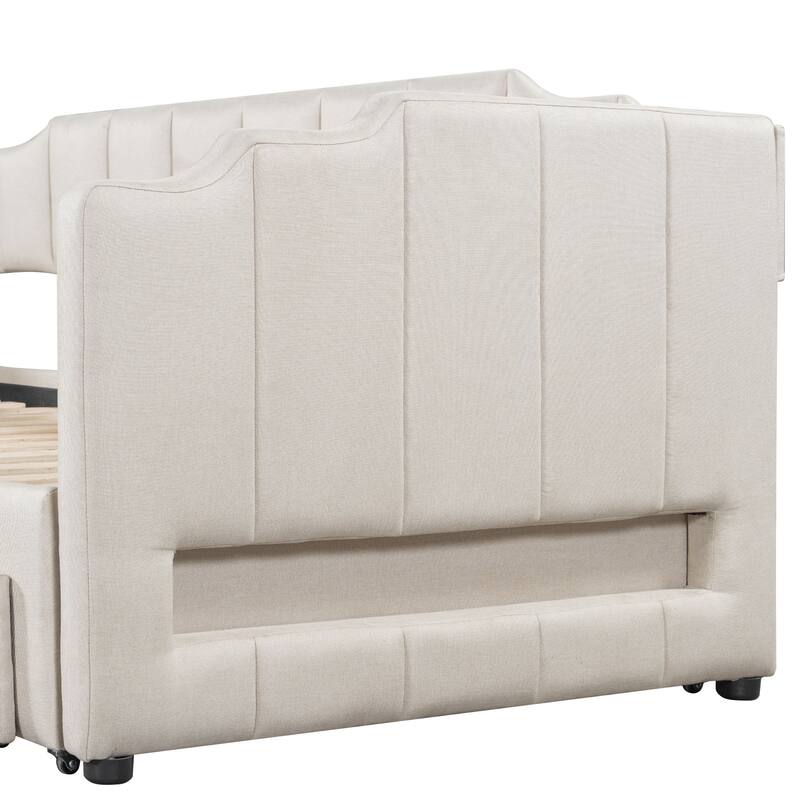 Twin XL Size Upholstered Daybed Extendable King Size Sofa Bed Frame with 2 Storage Drawers and LED Light, Platform Storage Bed