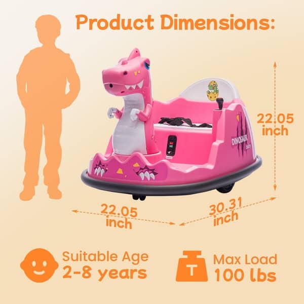 dimension image slide 1 of 2, 12V Kids Ride On Bumper Car W/Control, Spray With Light, 360 Degree Rotation, Safety Anti-Collision Strip, Music, Age 2-5.
