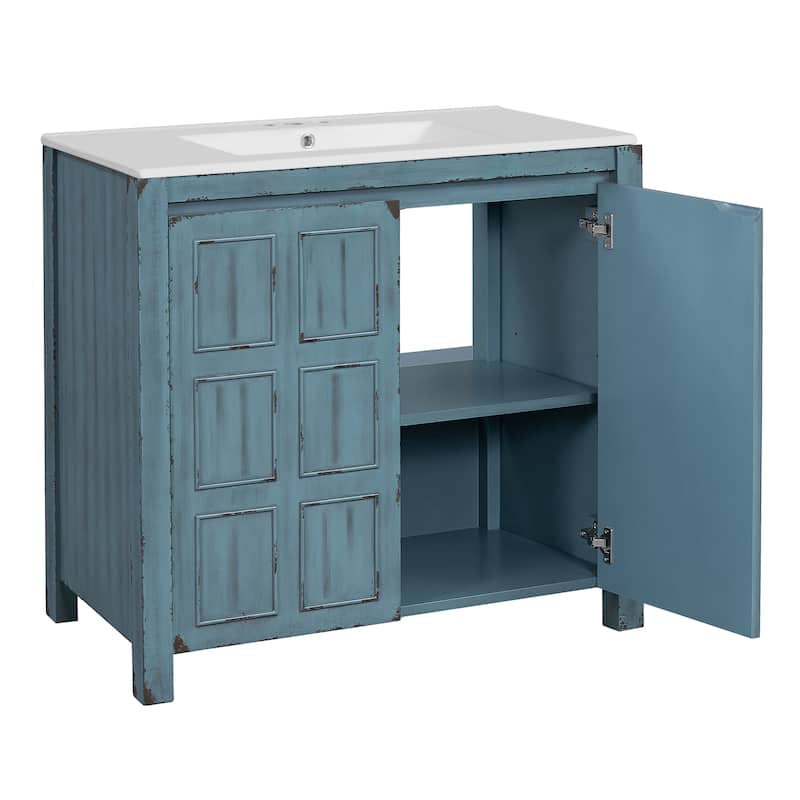 36" Bathroom Vanity Organizer with Ceramic Sink, Set Bathroom Storage Cabinet