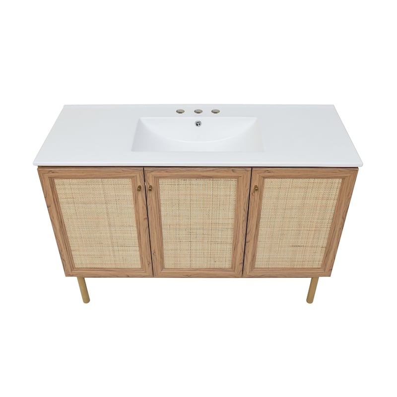Classe 48 In. Brown Oak Bathroom Vanity With White, 3-Hole Ceramic Sink Top