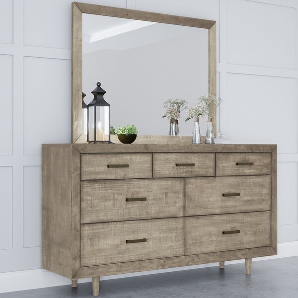 Abbyson Retro Mid Century Wood 7 Drawer Dresser and Mirror - Bed