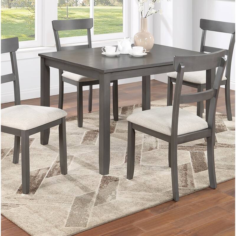 Classic Stylish Gray Natural Finish 5pc Dining Set Kitchen Dinette Wooden Top Table and Chairs Cushions Seats Ladder Bac - Natural