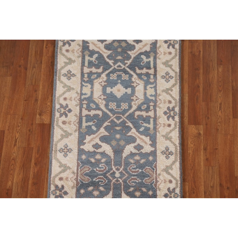 Blue Oushak Style Runner Rug Hand-knotted Wool Carpet - 2'6"x 8'0"